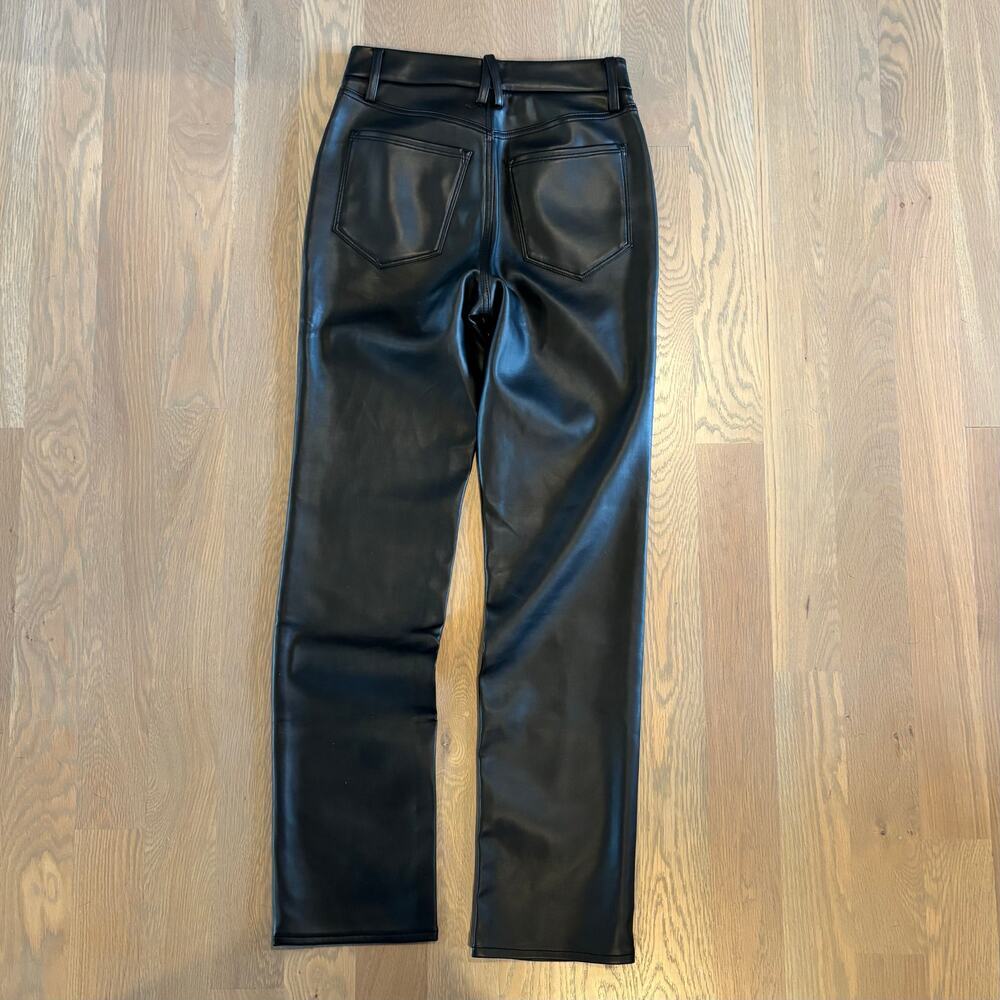 Good American Good Icon Faux Leather Pants Straight Leg Black Womens Size 27 - Picture 5 of 12